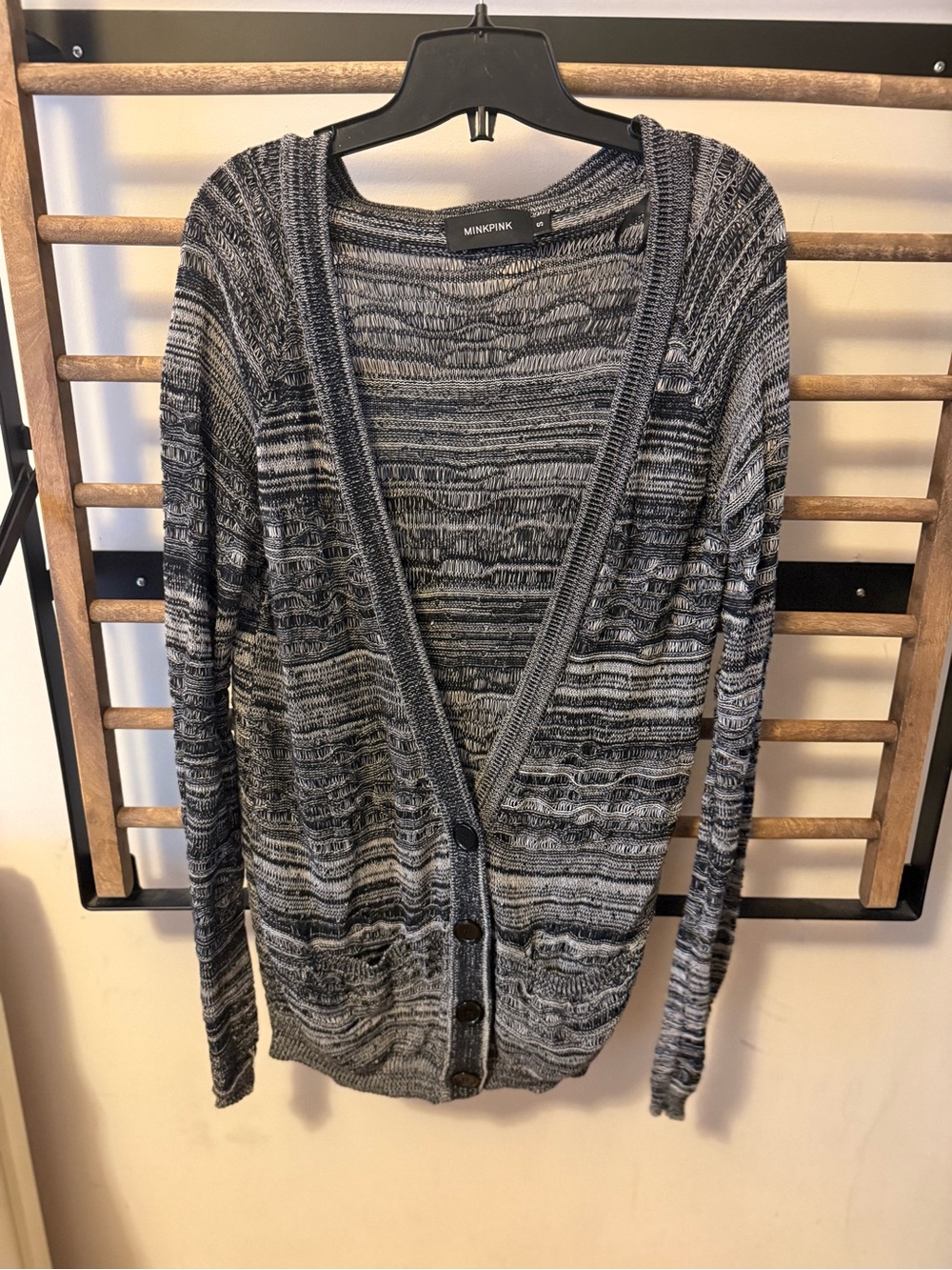 MINKPINK Women’s Black and Gray Marled Button-Front Cardigan